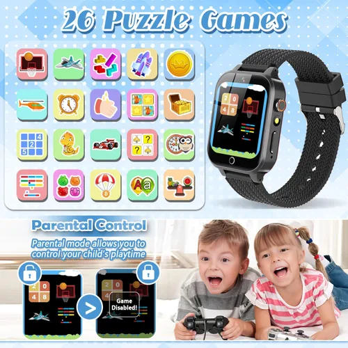 Miniatura 3 de Tywop Reloj inteligente para niños y niñas de 3 a 12 años con 26 juegos de rompecabezas, cámara de video HD, pantalla táctil, reproductor de música