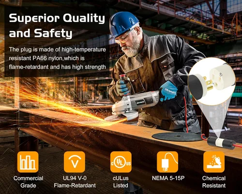 Miniatura 2 de Cable de extensión NEMA 5-15P con certificación UL para reparación de extremos de repuesto macho de 15 amperios, 110, 120, 125 voltios, 3 puntas, 2