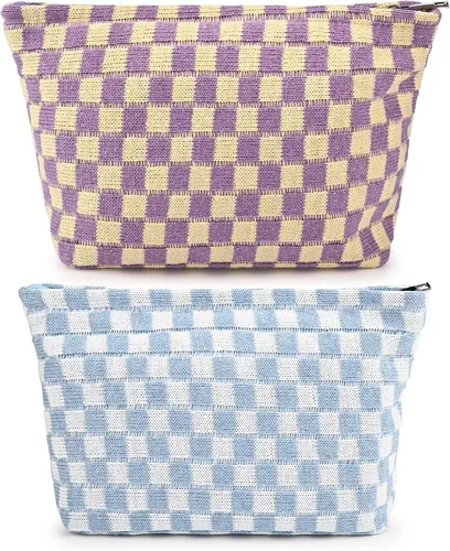 Miniatura 60 de SOIDRAM 2 Piezas de Bolsa de Maquillaje a Rayas Grande, Bolsa de Cosméticos de Cordura de Gran Capacidad, Bolsa de Lona Mixta de Artículos de Rayas