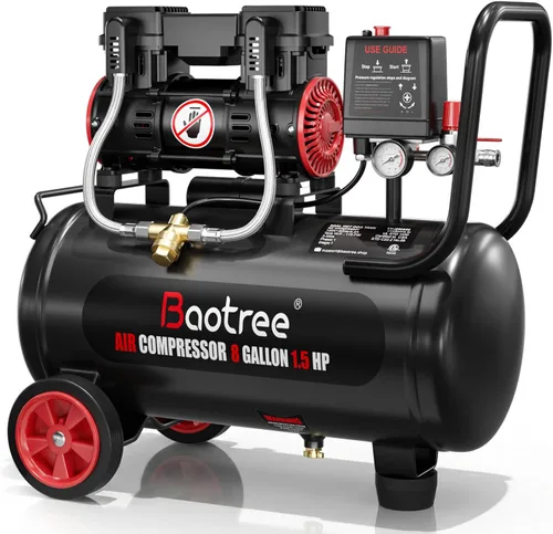 Miniatura 12 de 3 Gallon Ultra Quiet Air Compressor with Two Quick Couplers, 1.2HP MAX 115PSI Oil-Free Air Compressor Steel Tanks, 70dB Air Compressor with Wheels