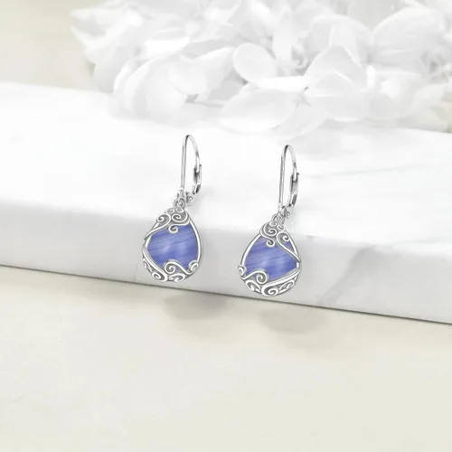Miniatura 179 de Aretes colgantes con forma de lágrima de filigrana de piedra lunar de plata de ley 925 con cierre de palanca para mujer, regalos de joyería