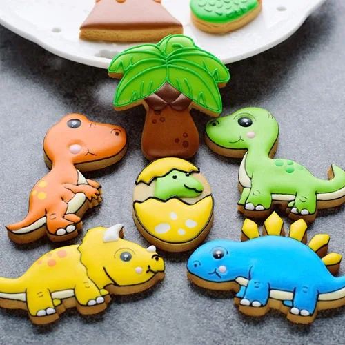 Miniatura 2 de Cortadores de galletas de dinosaurio con plantillas de galletas a juego, juego de 16-8 cortadores de galletas y 8 plantillas, incluye estegosaurio