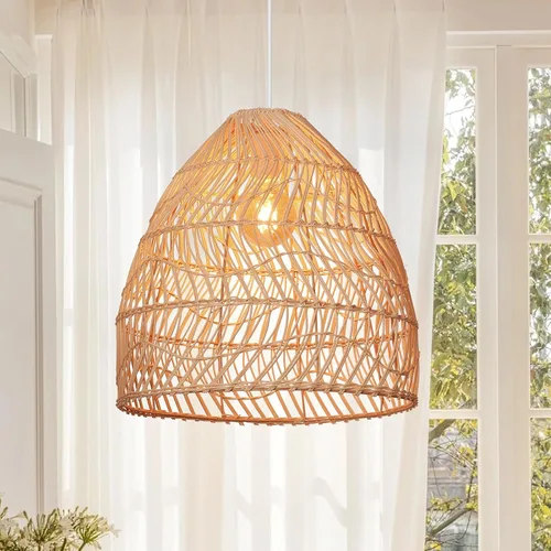 Arturesthome Lámpara colgante de ratán, lámpara de mimbre estilo bohemio, cesta de techo, lámpara colgante grande de tejido natural para fregadero