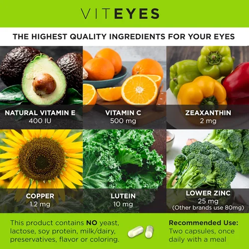 Miniatura 5 de Viteyes AREDS 2 Vitaminas oculares, soporte macular clásico, cápsulas libres de alérgenos, con vitamina E natural, vitamina C, zinc, cobre, luteína