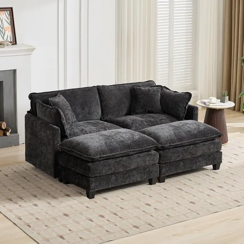Miniatura 45 de Sofá modular negro de 111.5 pulgadas, sofás seccionales grandes de 3 plazas para sala de estar, sofá nube de tela de felpilla de gran