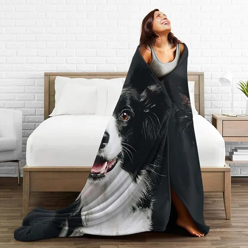 Miniatura 6 de Manta moderna de franela y felpa, manta con sonrisa de Border Collie para perros felices para un mejor sueño, manta de fácil cuidado para aire