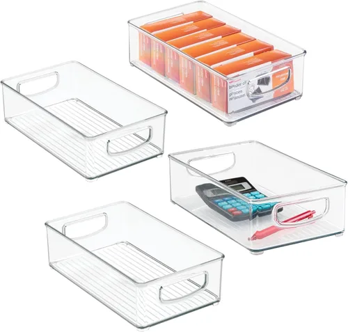 Miniatura 9 de mDesign - Contenedores pequeños de plástico para almacenamiento de oficina con asas para organización en gabinete de archivos, estante de armario
