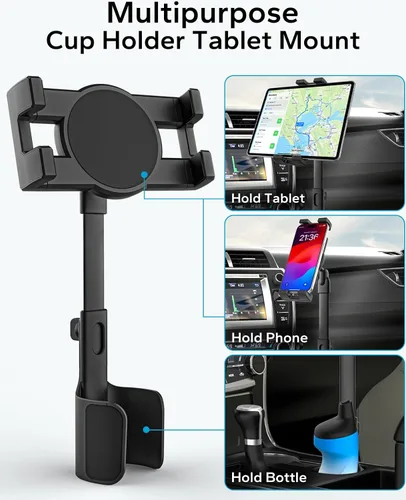 Miniatura 4 de GDZN Soporte para tablet para portavasos de automóvil – [apto para botellas] Soporte para tableta de coche/camión, soporte para tableta, expansor