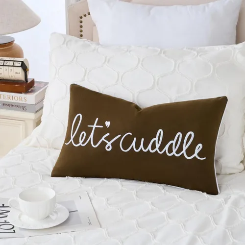 Miniatura 14 de Sanmetex - Funda de almohada lumbar decorativa para abrazarnos de 12x20 pulgadas, funda de almohada rectangular bordada en gris para cama, Blanco