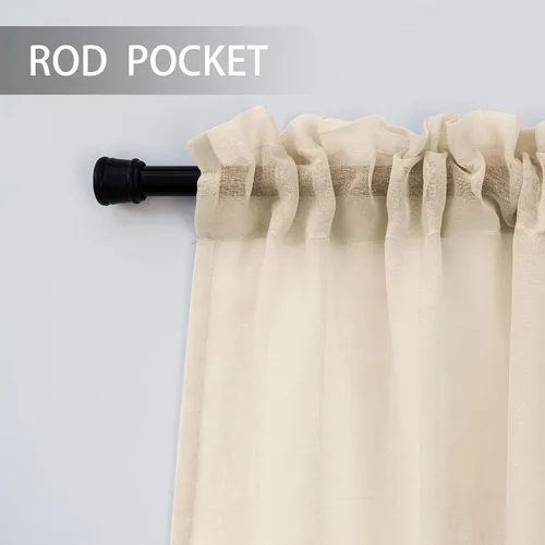 Miniatura 3 de UPOPO Paneles de Cortina Beige Pequeños Cortinas Transparentes de Gasa de 16 Pulgadas de Largo Cortinas de Cocina de Voile con Textura de Lino