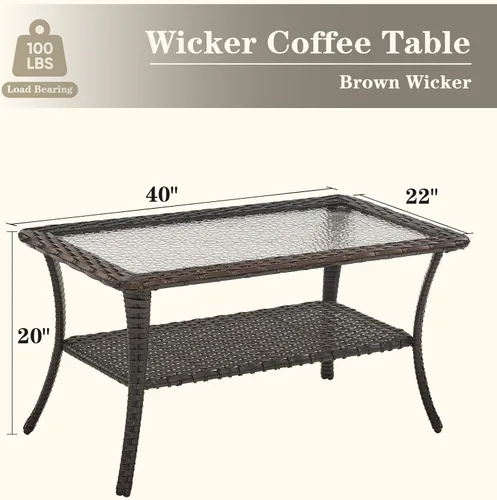 Miniatura 3 de Belord Mesa de centro al aire libre para patio, mesa de centro de ratán de 40 pulgadas con almacenamiento de 2 capas, mesa rectangular de mimbre