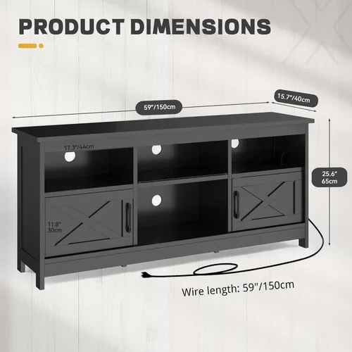 Miniatura 2 de YITAHOME Soporte de TV para televisores de 65 pulgadas, centro de entretenimiento con armarios de almacenamiento, toma de corriente y luz LED, Negro