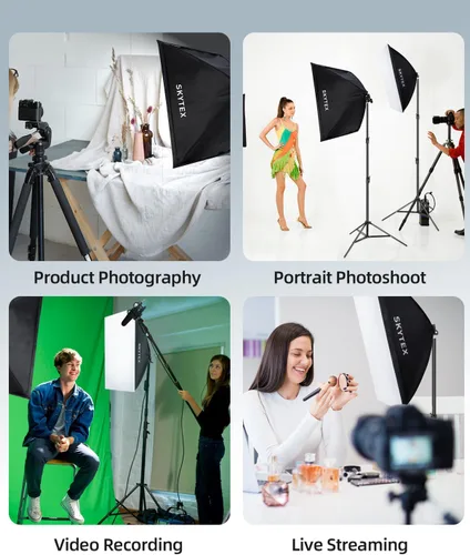 Miniatura 6 de Kit de Iluminación Softbox Skytex de 2 Unidades, Caja Suave de 20x28 pulgadas Bombilla CFL E27 de 135W 5500K Iluminación Continua para Fotografía