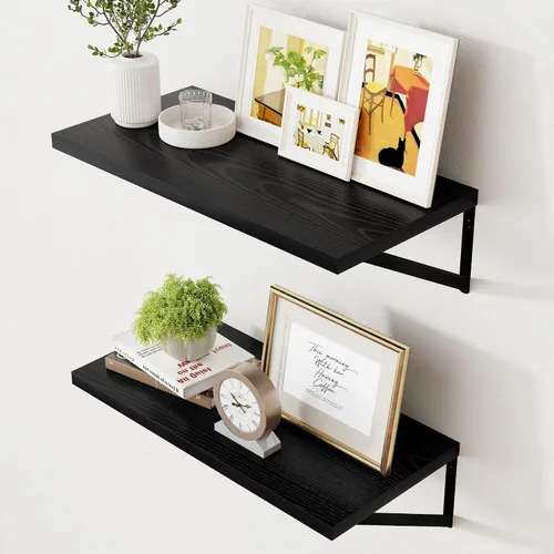 Miniatura 81 de Axeman Estantes flotantes profundos Juego de 2 estantes de pared negros de 16 pulgadas Estantes flotantes de madera de 10 pulgadas