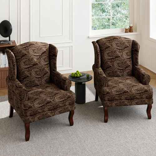 Miniatura 16 de Silla decorativa de respaldo alto, sillón tapizado en tela con patas de madera maciza, sillón retro, cómodo sofá individual, asiento de lectura