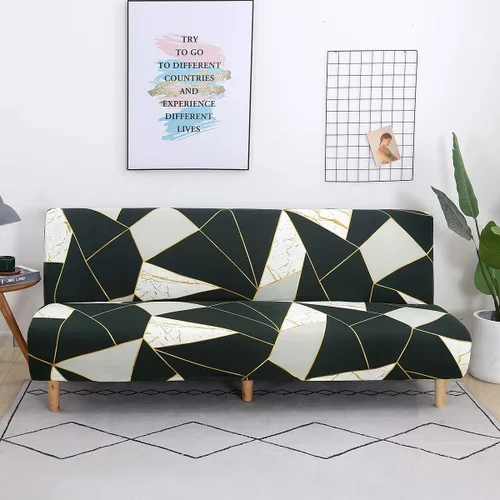 Miniatura 36 de LiveGo Fundas para futón sin brazos, funda elástica plegable para sofá cama con parte inferior elástica, funda de sofá ajustable estampada, Negro