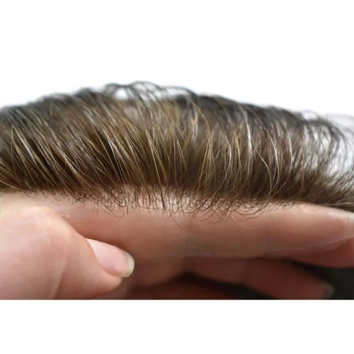 Miniatura 2 de Toupee - Sistema de reemplazo de pelo transparente para hombres de piel ultrafina de 0.002 in, poliéster superfino, todos los lazos en V, base
