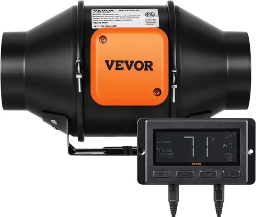 Miniatura 9 de VEVOR Ventilador de conducto en línea, 4 pulgadas 205 CFM con controlador de humedad y temperatura, ventilador silencioso de ventilación con motor