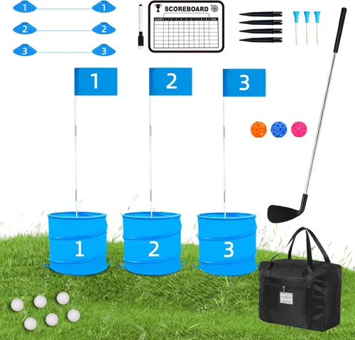Juego de golf con palo para diestros, práctica de golf con 3 cubos, regalo de golf al aire libre para adultos, agujeros de golf al aire libre juego