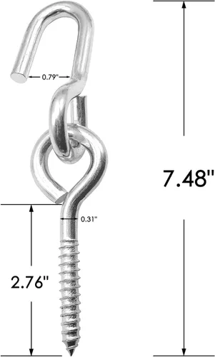 Miniatura 6 de Bathonly Paquete de 2 ganchos resistentes para colgar, ganchos de hamaca, tornillos de perno de ojo, interior y exterior, capacidad de carga de 550