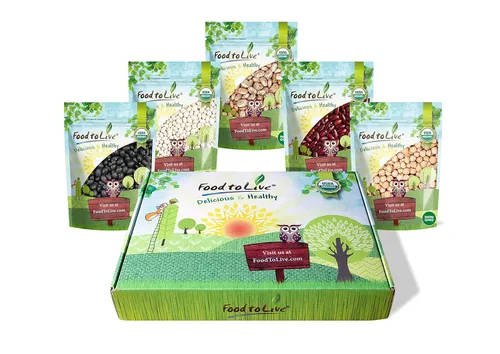 Food to Live Frijoles orgánicos en una caja de regalo: un paquete variado de frijoles pintos, frijoles rojos oscuros, frijoles negros, frijoles