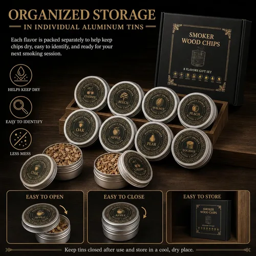 Miniatura 5 de Chips de madera para ahumar cócteles y whisky, juego de repuesto de chips de madera de 8 sabores en latas de aluminio para kit de ahumador