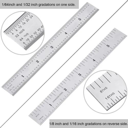 Miniatura 4 de eBoot Paquete de 2 reglas de acero inoxidable para ingeniero, regla métrica con marcas de 1/8, 1/16, 1/32, 1/64 pulgadas para ingeniería, escuela