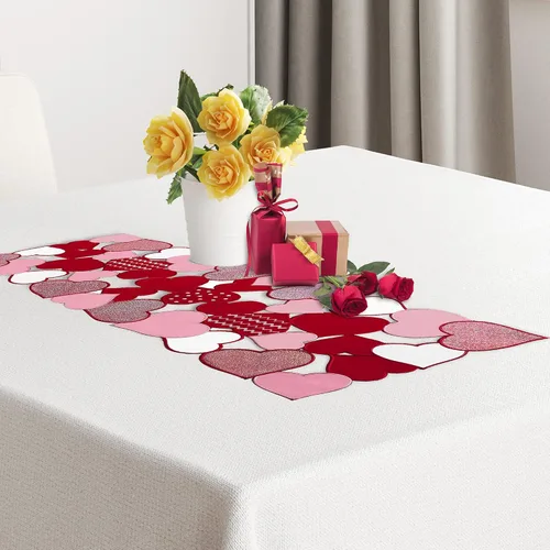 Miniatura 7 de OWENIE Caminos de mesa para el día de San Valentín, centros de mesa de San Valentín, 13 x 36 pulgadas, decoración de mesa roja bordada con corazón