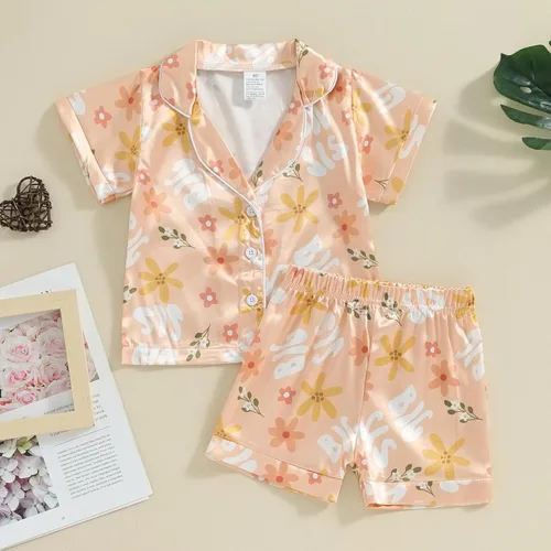 Miniatura 80 de Conjunto de pijama de manga larga con botones para niña pequeña, conjunto de ropa de dormir