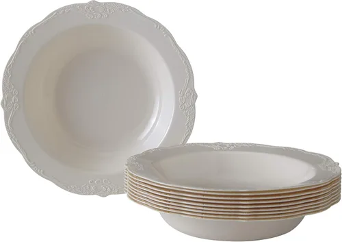 Miniatura 2 de SILVER SPOONS Platos de sopa desechables de diseño vintage para fiesta (10 unidades) Juego de vajilla desechable resistente de 12 onzas, platos