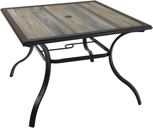 Miniatura 7 de Anmutig Mesa de patio pequeña cuadrada de 27.5 pulgadas con resistente a la intemperie para comedor al aire libre, color negro