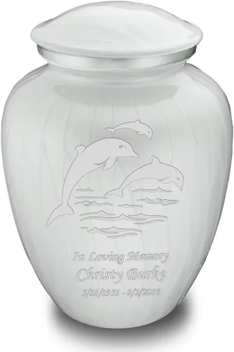 Miniatura 18 de Geturns Embrace - Urnas de cremación personalizadas de delfines para cenizas humanas, urna funeraria grande de color rojo brillante para mujeres