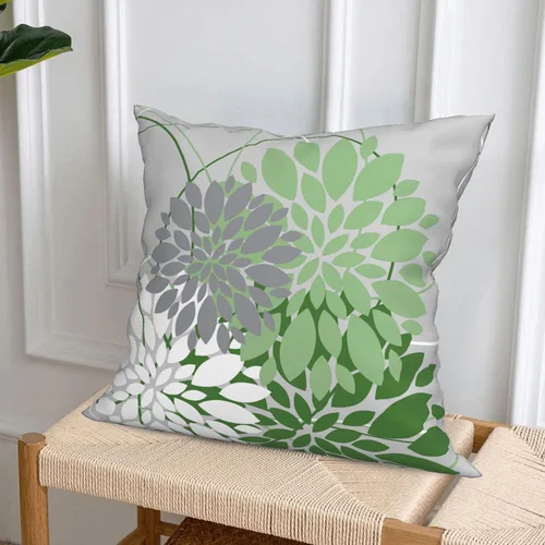 Miniatura 5 de Drmstow Juego de 2 fundas de almohada verde salvia de 18 x 18 pulgadas, para primavera y verano, dalia, geométricas, florales, elegantes, cuadradas