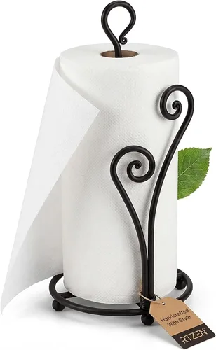 RTZEN Soporte de Toallas de Papel Negro Mate para Encimera - Soporte Decorativo de Rollo de Toallas de Papel Estilo Granja - Soporte Moderno de