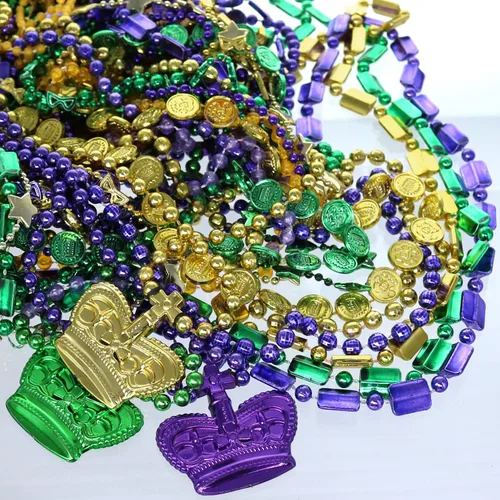 Miniatura 5 de GiftExpress 100 collares de cuentas metálicas de Mardi Gras para recuerdos, desfile de Año Nuevo, celebraciones del día de San Patricio