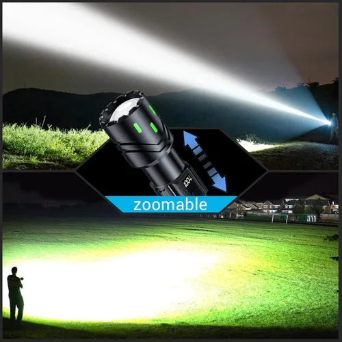 Miniatura 3 de Linternas Recargables de Alto Lúmenes, Luz LED Súper Brillante, Linternas Tácticas con Pantalla LCD de Energía, 5 Modos, Impermeable, Linterna Más