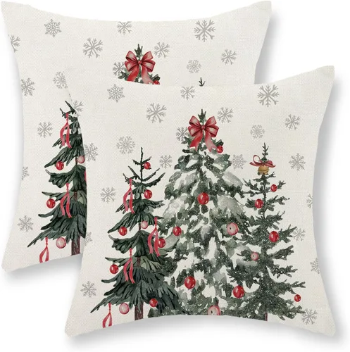 Miniatura 32 de Fundas de almohada navideñas de 18x18 pulgadas, paquete de 2, cuadros búfalo rojo y negro con ciervo, fundas de almohada decorativas, decoración