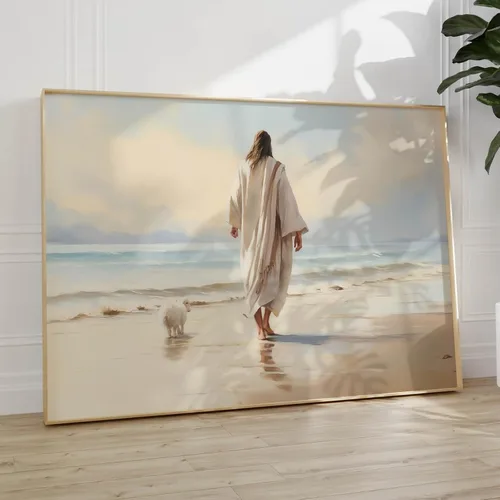 Miniatura 33 de Arte de pared de acuarela de Jesús, pintura en lienzo cristiano, imágenes de las Escrituras, decoración de pared, póster con versículos bíblicos