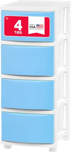 IRIS USA Organizador de almacenamiento de cajones de plástico, 4 cajones, para suministros de arte del aula, baño, dormitorio universitario, Azul