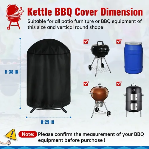 Miniatura 2 de iCOVER – Funda redonda para parrilla, cubierta de 29" de diámetro x 38" de alto para parrilla de carbón, cubierta impermeable para parrilla