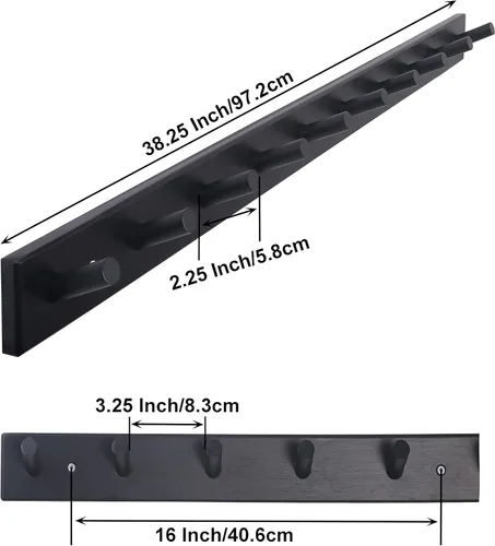 Miniatura 4 de SKOLOO - Perchero de pared de madera con 10 ganchos largos de bambú para colgar mochila, abrigo, toalla o sombrero, con 16 pulgadas de orificio a