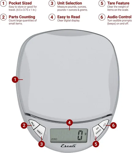 Miniatura 2 de Escali Pico N115S - Báscula de oficina, funcionalidad de tara, diseño compacto, pantalla digital LCD, capacidad de 11 libras, color plata/gris