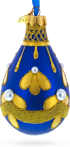 Miniatura 2 de Patrón de oro en azul Waterdrop Finial Glass Christmas Ornament