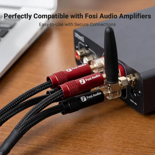 Miniatura 4 de Fosi Audio Cable de altavoz trenzado de 14 AWG de 0.9 pies, paquete de 1 par de cables con 4 enchufes tipo banana chapados en oro, cables negros