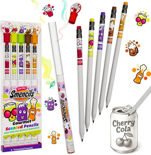 SODA Shop Smencils - Lápices perfumados gourmet patentados, 5 unidades, regalos para niños, suministros escolares, recompensas para el aula, Tienda