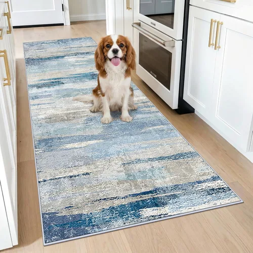 Miniatura 57 de Alfombra lavable para pasillo de 3 x 12 pulgadas, alfombras abstractas modernas con parte trasera antideslizante, alfombra ultra suave para cocina