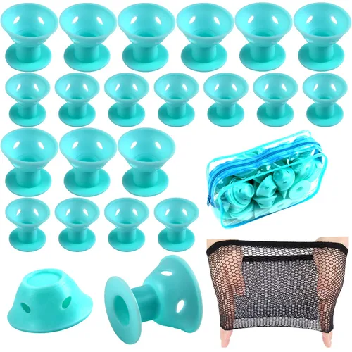 Miniatura 10 de JANYUN 40 rodillos de pelo mágicos rosados incluyen 20 rizadores de silicona grandes y 20 rizadores de silicona pequeños Rosa oscuro