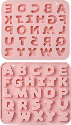2 moldes de silicona de letras A-Z de color rosa para bricolaje, moldes de silicona con iniciales para resina para decoración de bricolaje, dulces