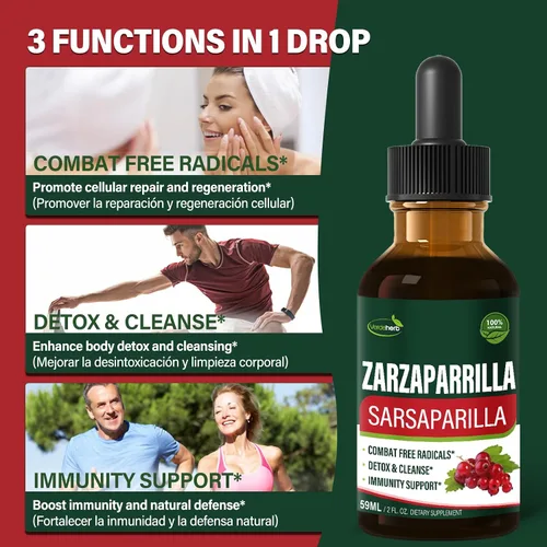 Miniatura 2 de Gotas de extracto de raíz de zarzaparrilla para limpieza del hígado, desintoxicación y reparación, suplemento de apoyo inmunológico con diente