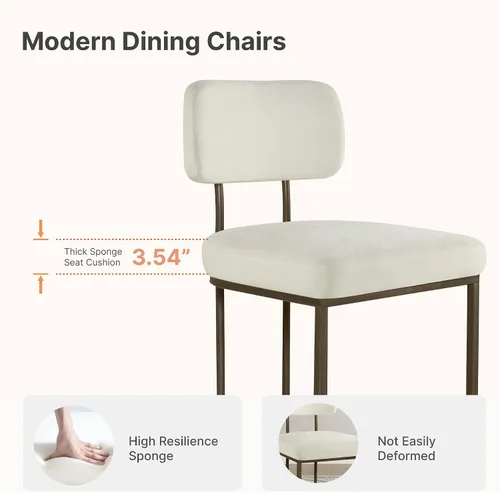 Miniatura 4 de KISLOT Juego de 2 sillas de comedor, sillas de cocina modernas tapizadas con respaldo ergonómico, cojín de tela y patas de metal curvas de dibujo
